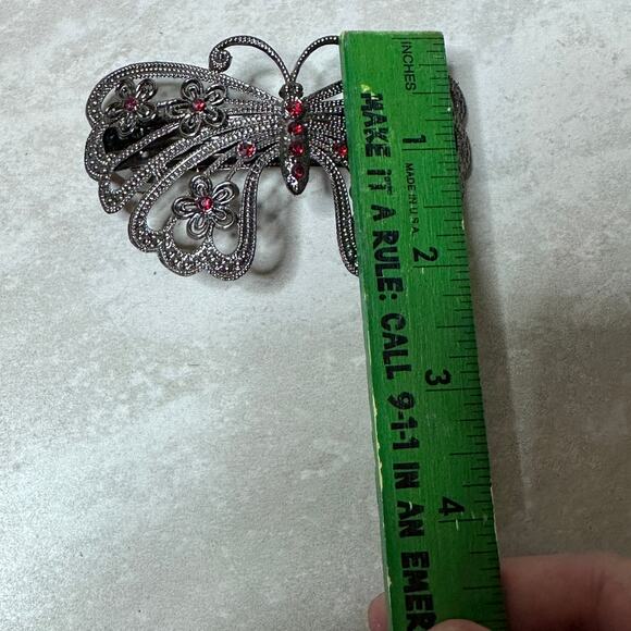 Vintage Ornate Filigree Butterfly Jeweled Metal Hair Clip Barrette - Picture 5 of 7